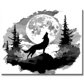 Painting by Numbers Art 3D Wolf Stands on The Mountain and Howls in Front of The Full Moon